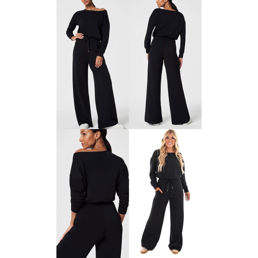 Spanx AirEssentials Off Shoulder Jumpsuit Very Black Wide Leg 20670R Medium NWT